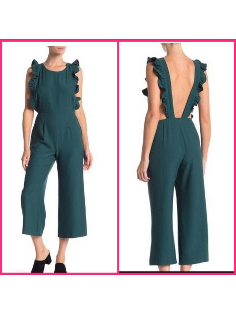 Free Press Green Sleeveless Cropped Open Back Jumpsuit NEW Women's Medium